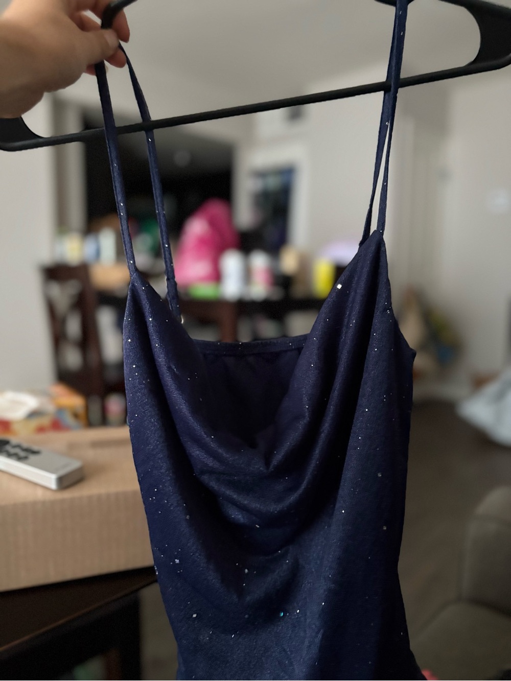 Cider Navy Sparkle Cowl Midi Dress